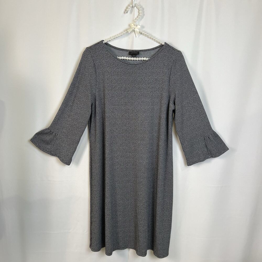 J Jill Wearever Pullover Knit Midi Dress 3/4 Sleeve Size M Black Houndstooth